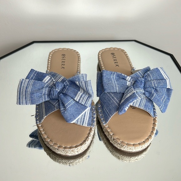 Serra Shoes - SERRA Blue and White Denim Bow Slip On Espadrille Sandals Size 10 NWOT